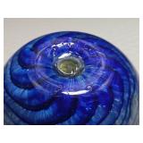 Signed Art Glass Paperweight Feathered and Swirl Glass