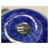 Signed Art Glass Paperweight Feathered and Swirl Glass