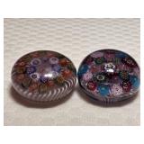 Pair of Vintage "Clichy Space" Millefiori Paperweights