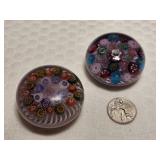 Pair of Vintage "Clichy Space" Millefiori Paperweights
