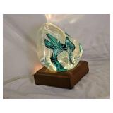 Rollin Karg Signed Art Glass Sculpture on Lighted Wood Base