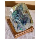 Rollin Karg Signed Art Glass Sculpture on Lighted Wood Base