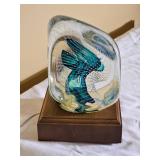 Rollin Karg Signed Art Glass Sculpture on Lighted Wood Base