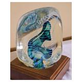 Rollin Karg Signed Art Glass Sculpture on Lighted Wood Base