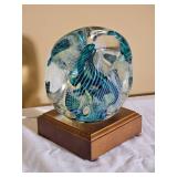 Rollin Karg Signed Art Glass Sculpture on Lighted Wood Base