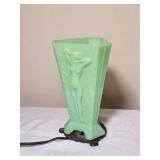Mckee Art Deco Jadeite Vase Lamp featuring Molded Nude Figures