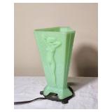 Mckee Art Deco Jadeite Vase Lamp featuring Molded Nude Figures