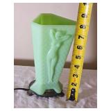 Mckee Art Deco Jadeite Vase Lamp featuring Molded Nude Figures