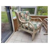 Bright Rattan Armchair with Cabbage Rose Upholstery