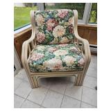Bright Rattan Armchair with Cabbage Rose Upholstery