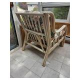 Bright Rattan Armchair with Cabbage Rose Upholstery