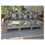 Bright Rattan Sofa with Cabage Rose Upholstery