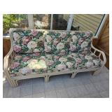 Bright Rattan Sofa with Cabage Rose Upholstery