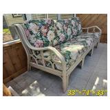 Bright Rattan Sofa with Cabage Rose Upholstery