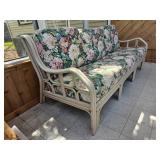 Bright Rattan Sofa with Cabage Rose Upholstery