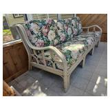 Bright Rattan Sofa with Cabage Rose Upholstery