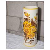 Mid Century Italian Ceramic Umbrella Stand features hand-painted yellow bouquet