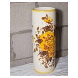 Mid Century Italian Ceramic Umbrella Stand features hand-painted yellow bouquet