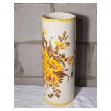 Mid Century Italian Ceramic Umbrella Stand features hand-painted yellow bouquet