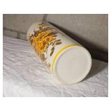 Mid Century Italian Ceramic Umbrella Stand features hand-painted yellow bouquet
