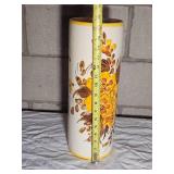 Mid Century Italian Ceramic Umbrella Stand features hand-painted yellow bouquet