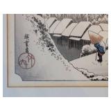 Japanese Woodblock ~  Evening Snow at Kanbara by Ukiyo-e Artist Utagawa Hiroshige