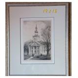Framed Etching ~ Church at Talmadge by Artist Rudolph Stanley-Brown