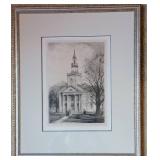 Framed Etching ~ Church at Talmadge by Artist Rudolph Stanley-Brown