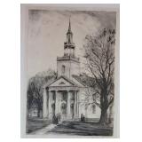 Framed Etching ~ Church at Talmadge by Artist Rudolph Stanley-Brown