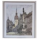 Framed Color Etching ~ Altes Rathaus, Munchen by Artist Luigi Kasimir