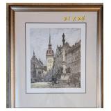 Framed Color Etching ~ Altes Rathaus, Munchen by Artist Luigi Kasimir