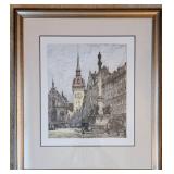 Framed Color Etching ~ Altes Rathaus, Munchen by Artist Luigi Kasimir