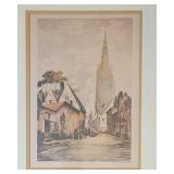 Framed Color Etching ~ Belgian Street by Artist Alfred van Neste