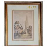 Framed Color Etching ~ Belgian Street by Artist Alfred van Neste
