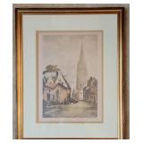 Framed Color Etching ~ Belgian Street by Artist Alfred van Neste