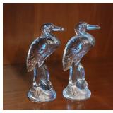 Duncan & Miller Clear Glass Heron Figurines, set of 2
