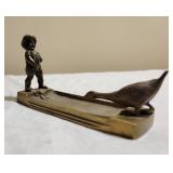 Antique Brass Boy and Goose Desk Tray