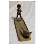 Antique Brass Boy and Goose Desk Tray