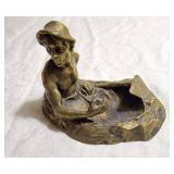 Antique A Pohl Signed Brass Diver Ashtray