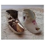 Gorham Sterling Silver 85g Baby  Bootie & Herend Porcelian Pink Baby Bootie