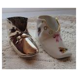 Gorham Sterling Silver 85g Baby  Bootie & Herend Porcelian Pink Baby Bootie