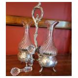 Louis XV Style Silver Plated and Crystal Oil and Vinegar Cruet Set