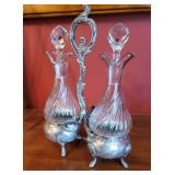 Louis XV Style Silver Plated and Crystal Oil and Vinegar Cruet Set