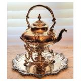 Antique Silverplate Tilting Tea Kettle on a Stand
