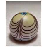 Steven Smyers Signed Iridescent Pulled Feather Art Glass Paperweight