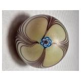 Steven Smyers Signed Iridescent Pulled Feather Art Glass Paperweight
