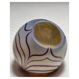 Steven Smyers Signed Iridescent Pulled Feather Art Glass Paperweight
