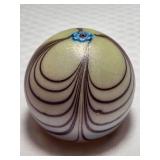 Steven Smyers Signed Iridescent Pulled Feather Art Glass Paperweight