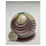 Steven Smyers Signed Iridescent Pulled Feather Art Glass Paperweight
