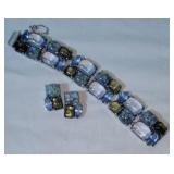 Sherman Blue Heavy Glass Tile Bracelet and Earring Set